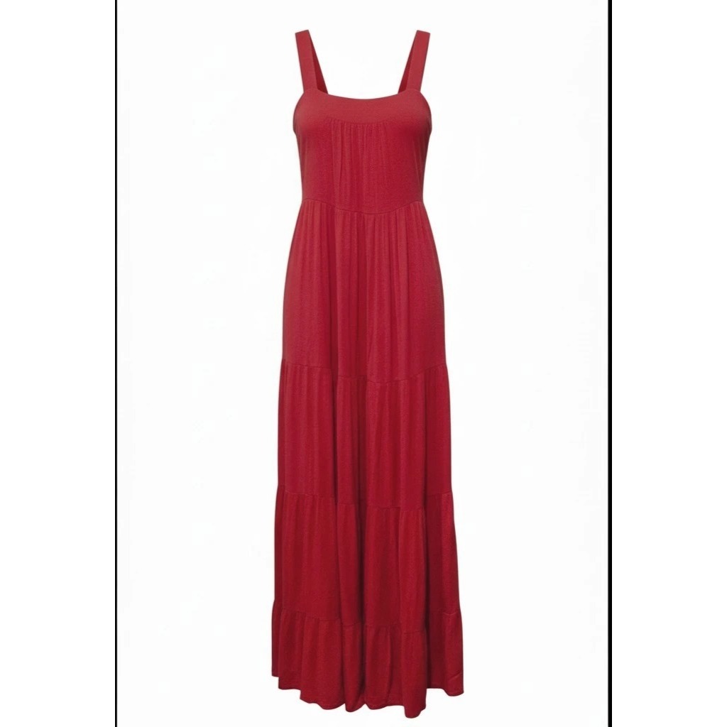 Nwt Knox Rose Size M Red Crinkle Maxi Sleeveless Tie Back Tiered Skirt